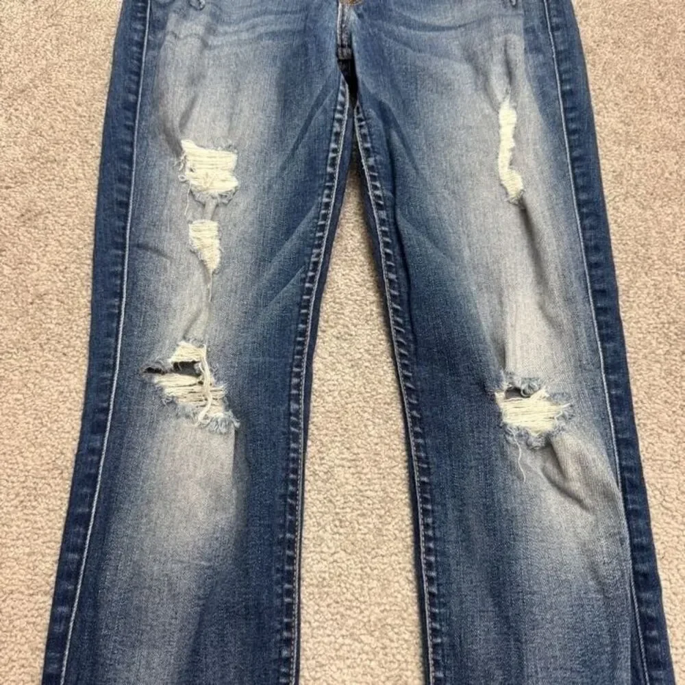 7 For All Mankind The Ankle Skinny Distressed Denim Jeans Womens 28 Blue Stretch